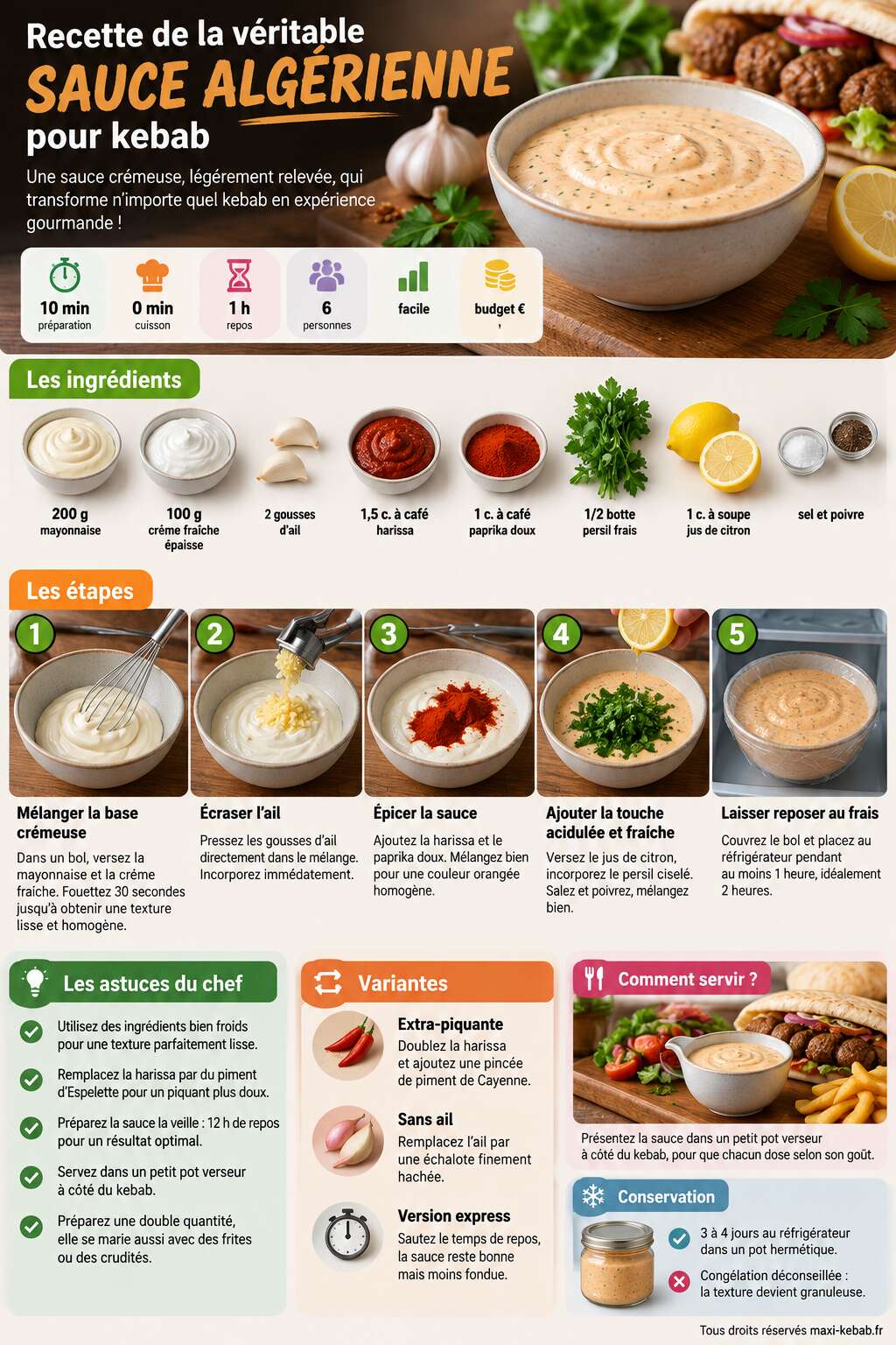Fiche recette Recette de la véritable sauce algérienne pour kebab Fiche recette Recette de la véritable sauce algérienne pour kebab