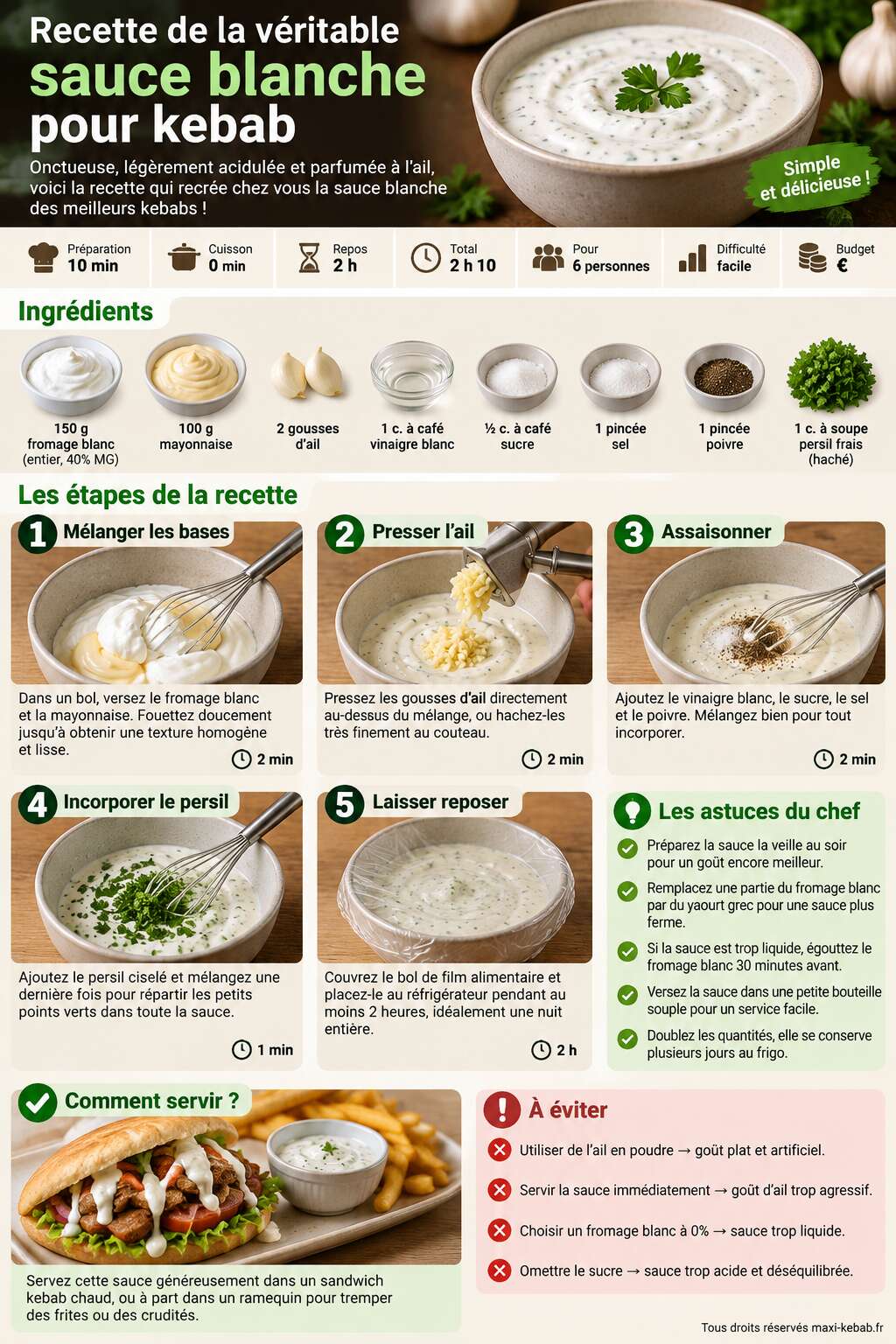 Fiche recette Recette de la v&eacute;ritable sauce blanche pour kebab