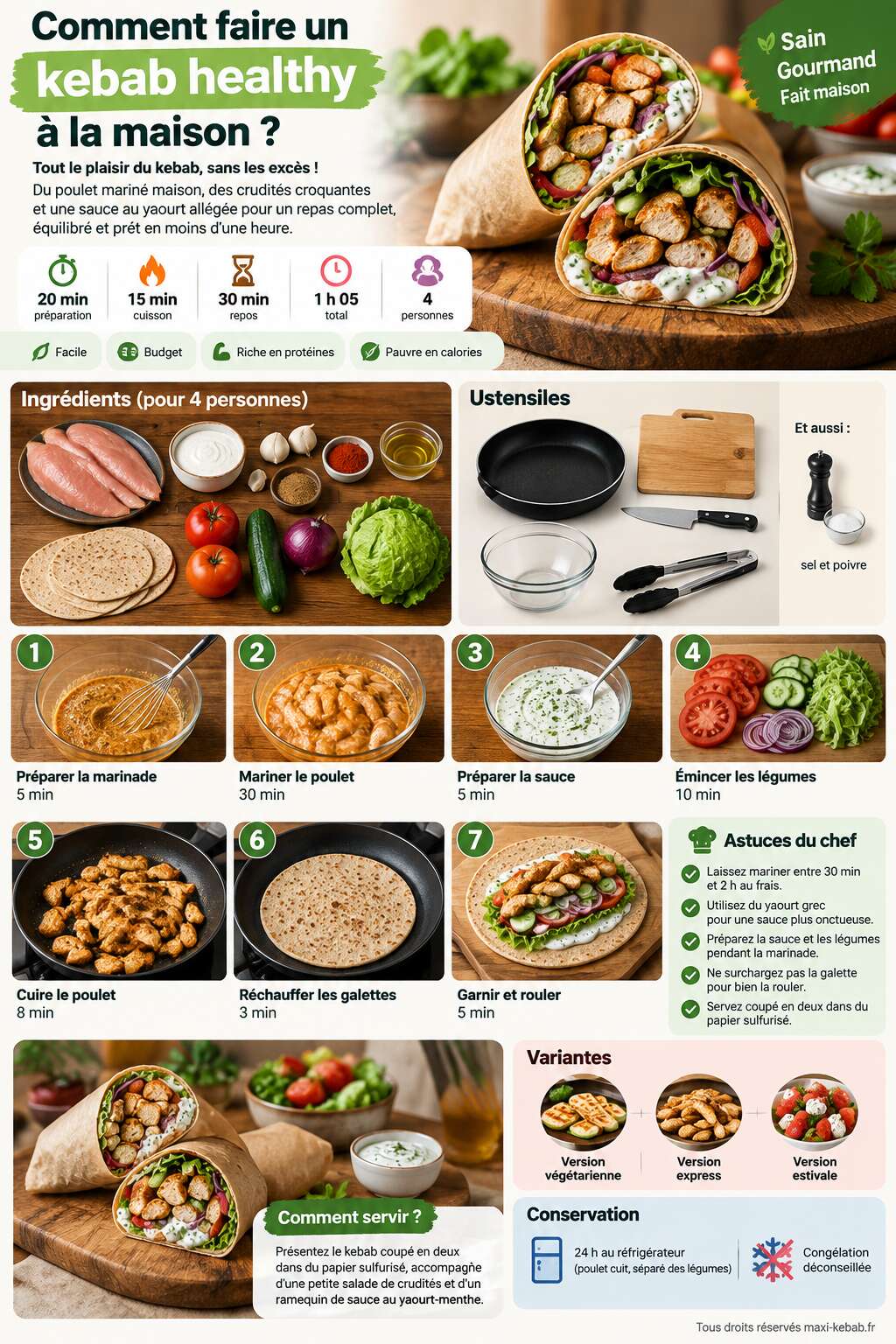 Fiche recette Comment faire un kebab healthy &agrave; la maison ?