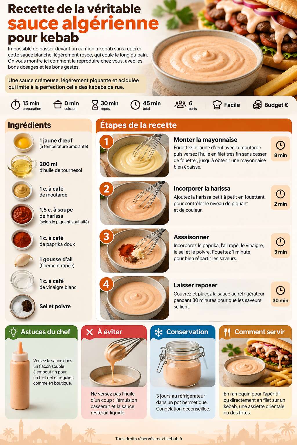 Fiche recette Recette de la véritable sauce algérienne pour kebab Fiche recette Recette de la véritable sauce algérienne pour kebab