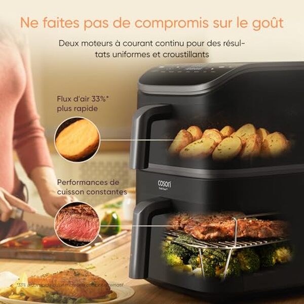 Découvrez notre test détaillé du Cosori air fryer turbo tower 10. 8L avec ses 6 fonctions en 1 : performance, polyvalence et efficacité pour votre cuisine. 