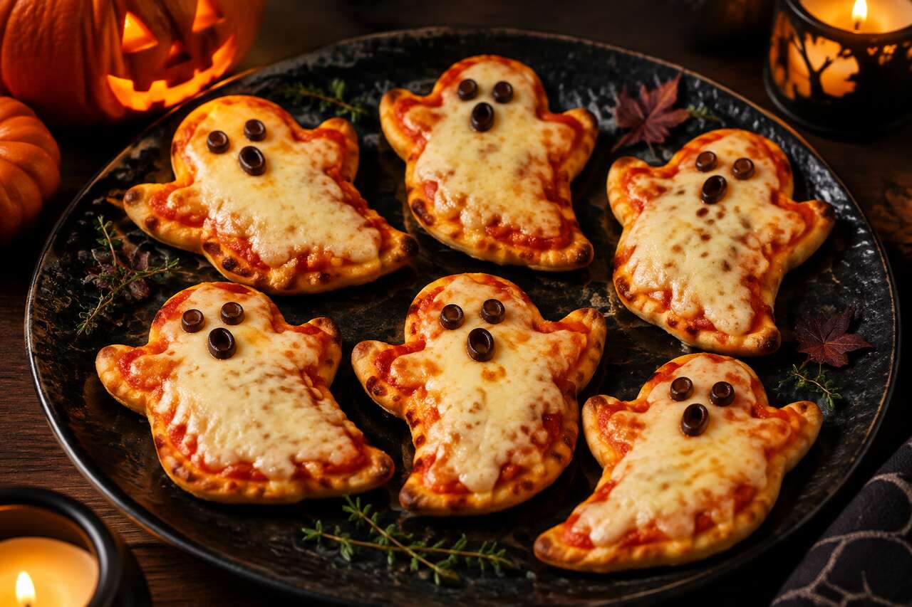 Mini pizzas fantômes à la mozzarella Mini pizzas fantômes à la mozzarella