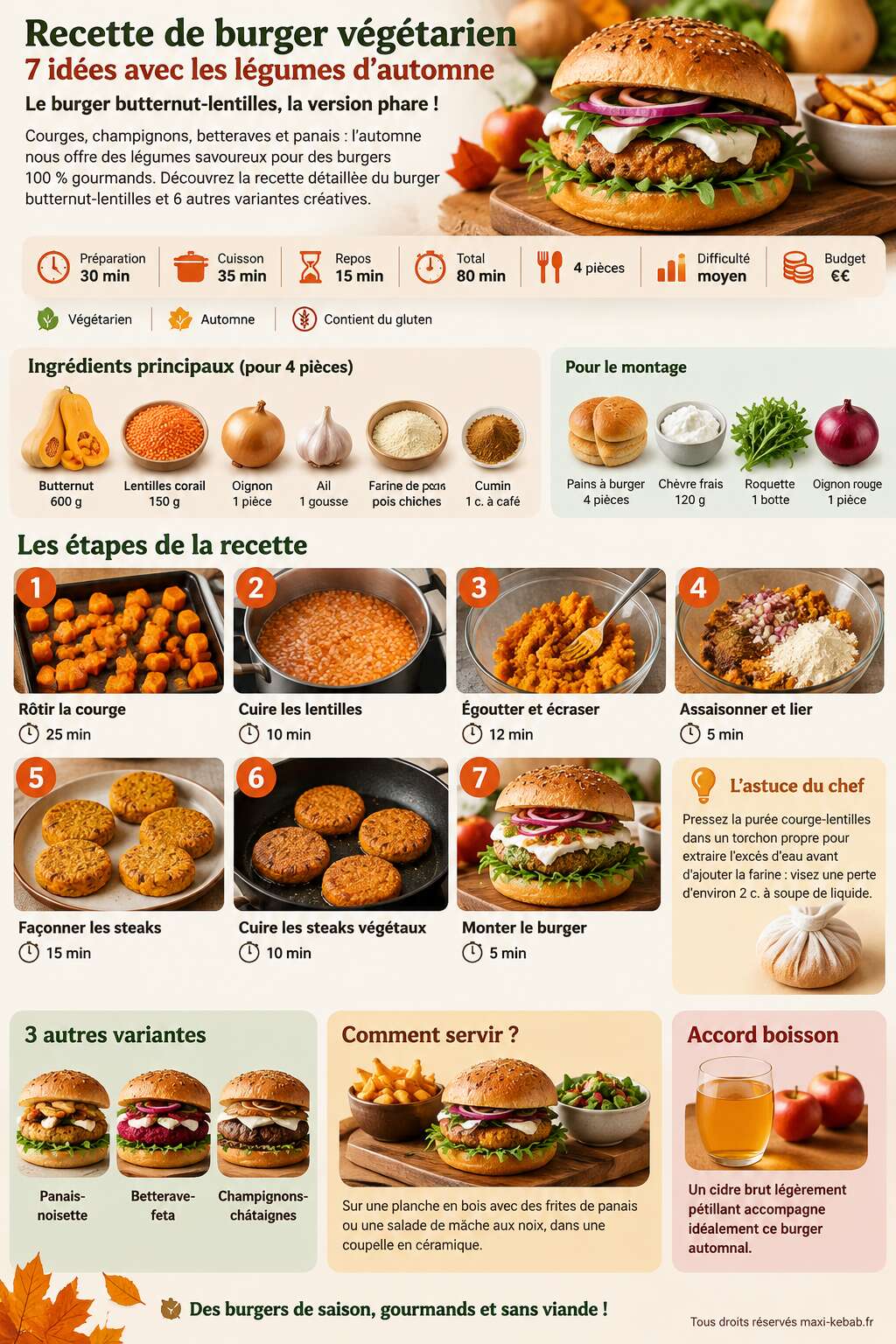 Fiche recette Recette de burger végétarien : 7 idées avec les légumes d’automne Fiche recette Recette de burger végétarien : 7 idées avec les légumes d’automne