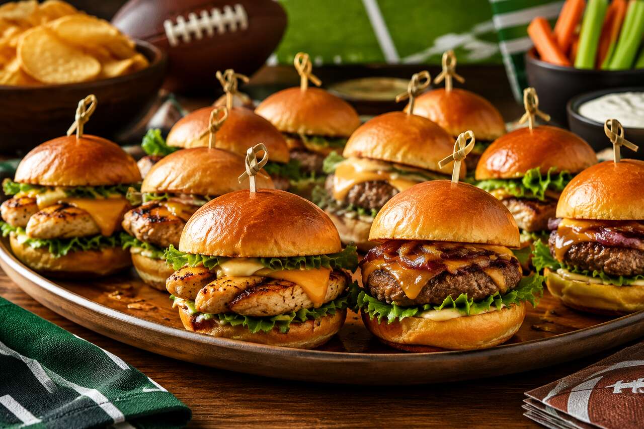 Recette : mini burgers au poulet ou au steak, format une bouchée Recette : mini burgers au poulet ou au steak, format une bouchée