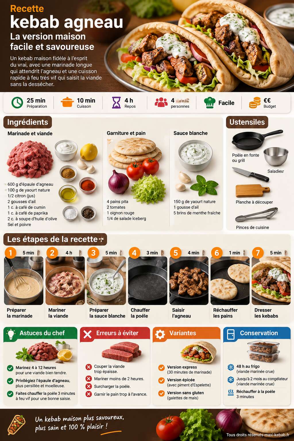 Fiche recette Recette kebab agneau : la version maison facile et savoureuse Fiche recette Recette kebab agneau : la version maison facile et savoureuse